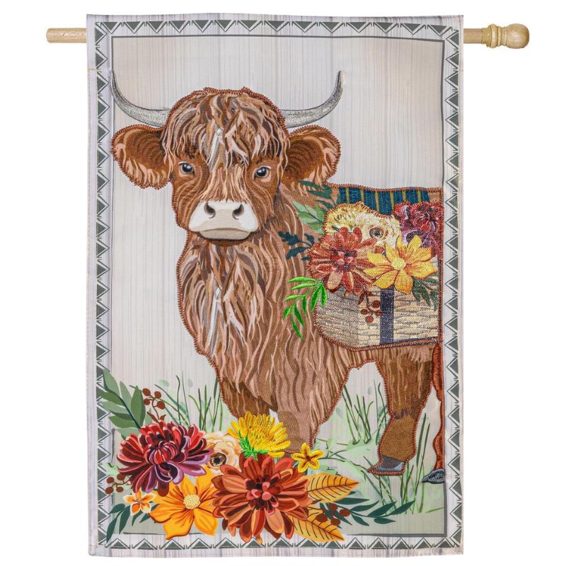 Highland Cow Fall Floral House Flag